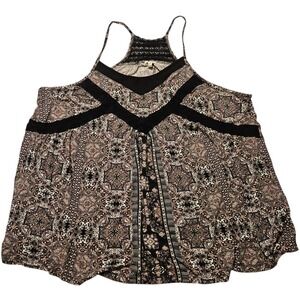 Maurice's Women's Size 3 Tank Top‎ Sleeveless Black Lace Trim Paisley Print